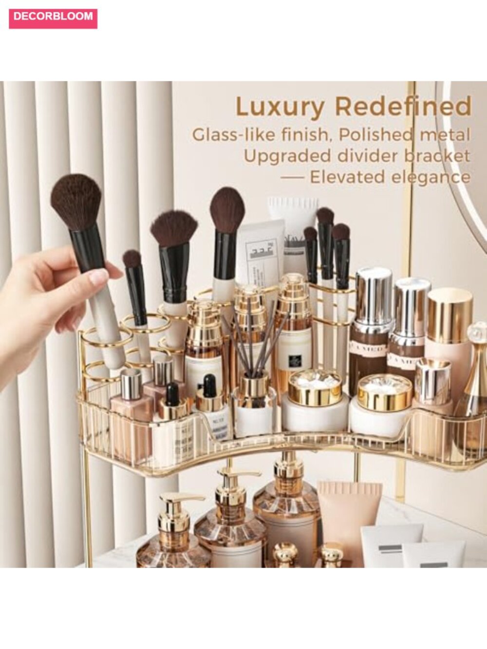 Upgraded 3-Tier Corner Makeup Organizer with Brush Holder - Picture 3 of 6